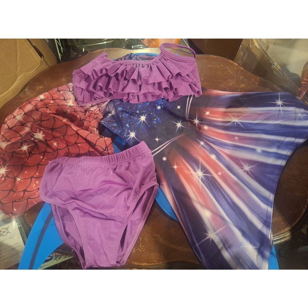 She Pretty Mermaid Tail with‎ Monofin Mermaid Swimsuit Bikini Sz 110 (4-5y) NEW - Picture 2 of 3
